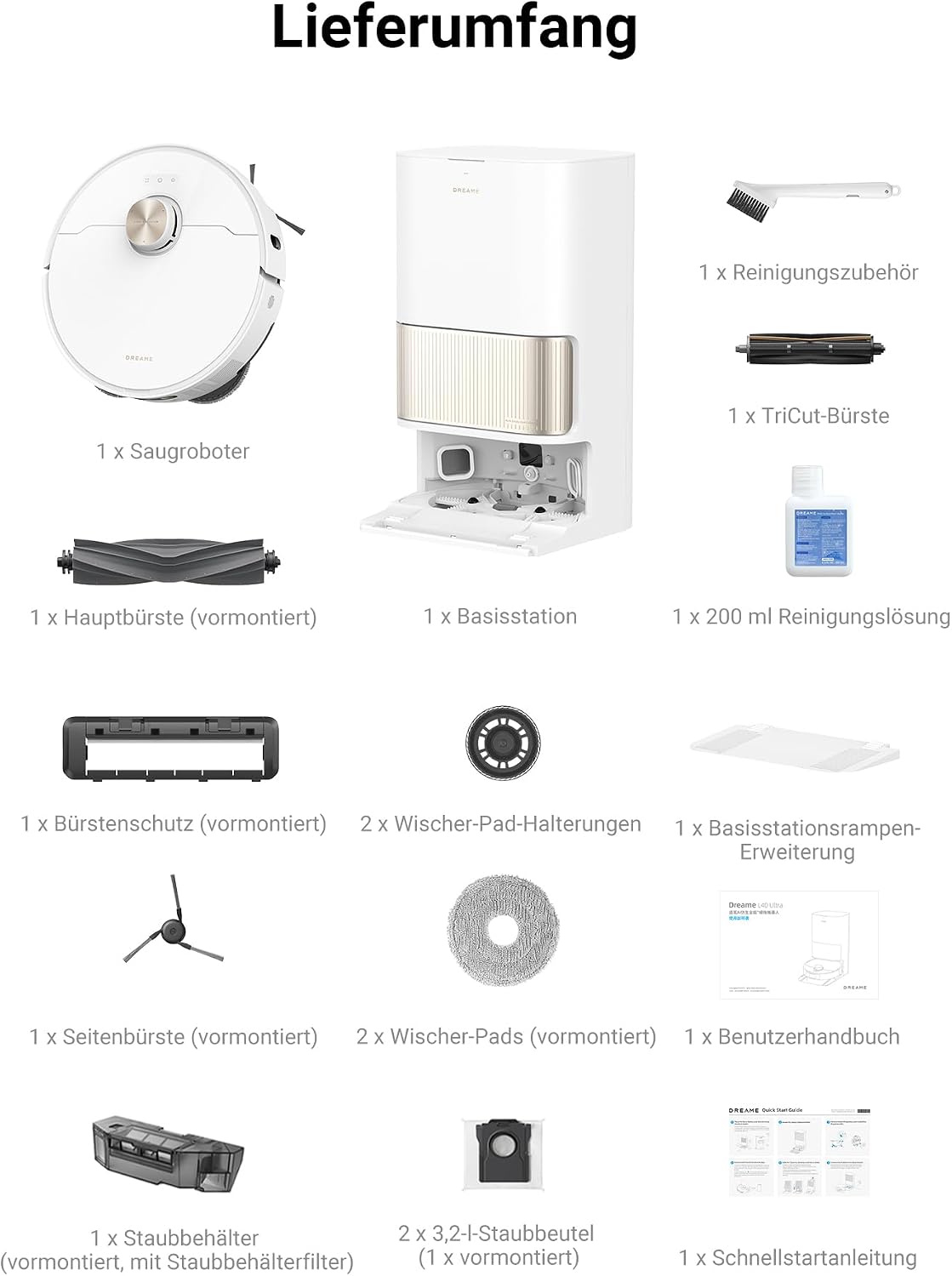 dreame L40 Ultra Saugroboter mit Wischfunktion und Hebarem Wischmopp, ausziehbarer und anhebbarer Seitenbürste, 11.000 Pa Saugleistung, 65 °C Selbstreinigung von Mopp und Waschbrett