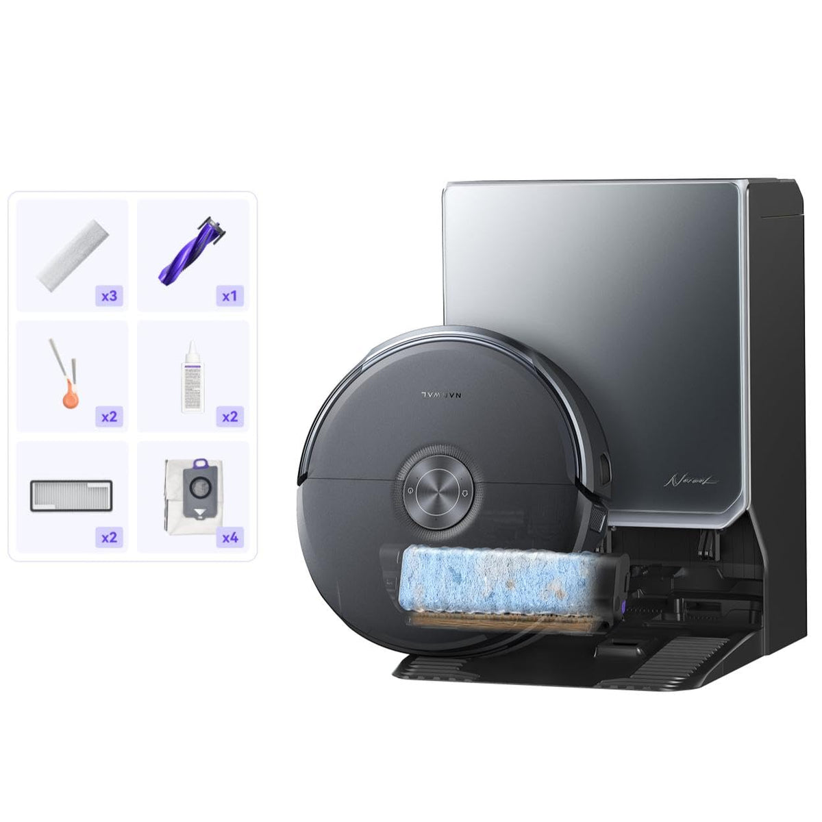 NARWAL Flow 2 Saugroboter mit Kompaktstation, Saug- und Wischroboter, FlowWash-Wischsystem mit 60 °C Heißwasser, 31.000 Pa Saugkraft, CarpetFocus™-Technologie, 100 °C Moppwäsche