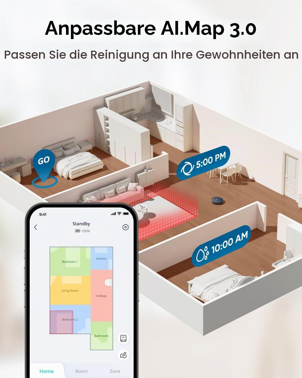 eufy X10 Pro Omni Staubsauger- und Wischroboter, 8000 Pa, Komplett-Basis mit Selbstentleerung, Selbstbefüllung und Selbstreinigung, intelligente Vermeidung mit KI, Teppicherkennung, Hub-Mopp