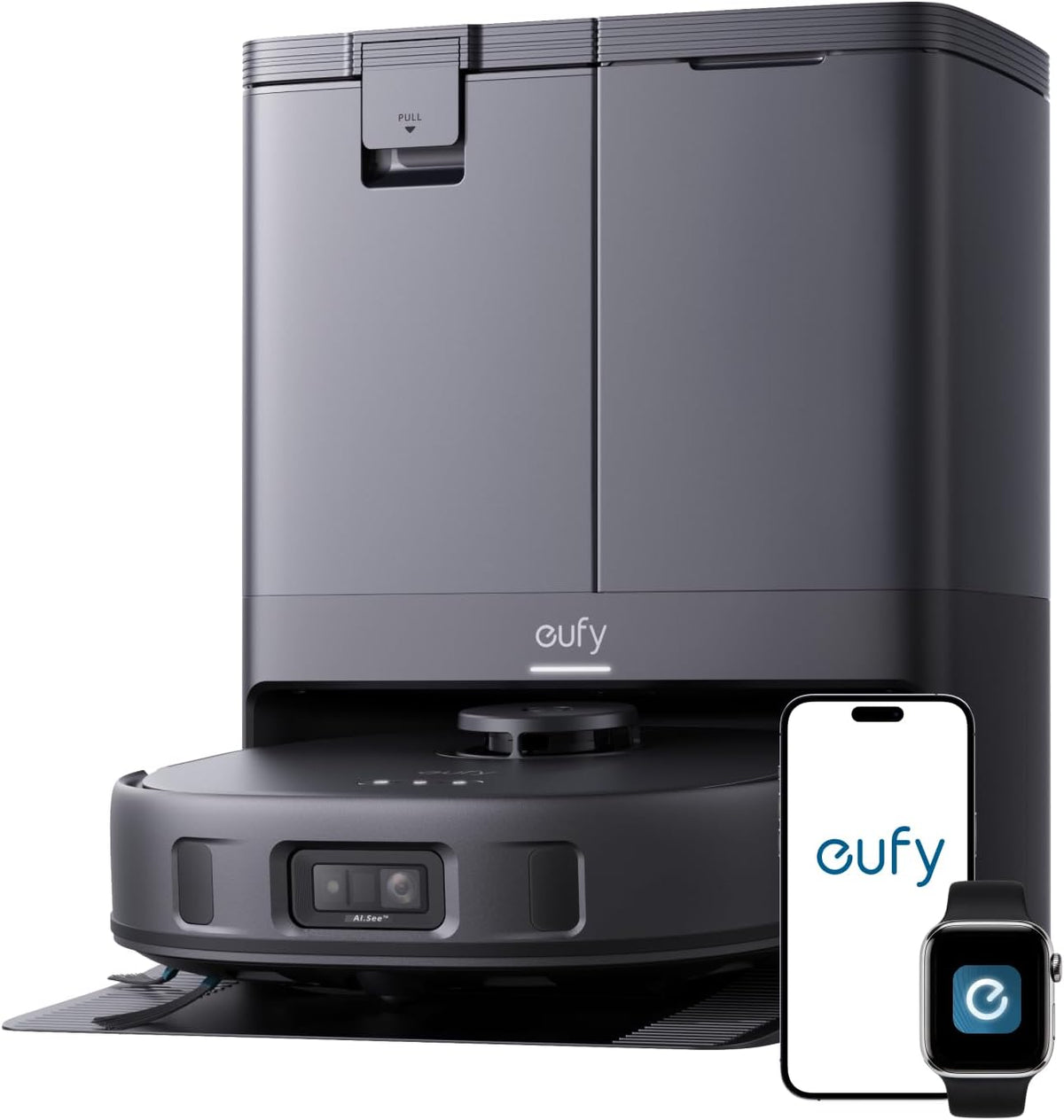 eufy X10 Pro Omni Staubsauger- und Wischroboter, 8000 Pa, Komplett-Basis mit Selbstentleerung, Selbstbefüllung und Selbstreinigung, intelligente Vermeidung mit KI, Teppicherkennung, Hub-Mopp