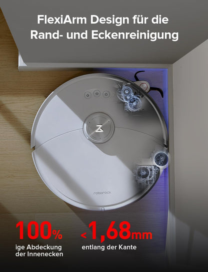 roborock S8 MaxV Ultra Saugroboter mit Wischfunktion&Hebarem Wischmopp, Umfangreiche Reinigung Durch die ausfahrbaren Seitenbürste, 10.000 Pa, 60 °C Heißwasser-Moppwäsche, Komplett-Station