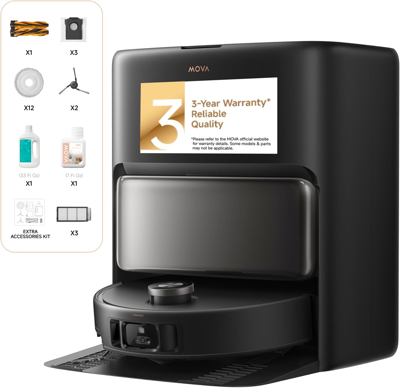 Mova V50 Ultra Complete Saugroboter und Wischmopp, Saugleistung von 24.000 Pa, Hebbare Navigation mit 6cm Hindernisüberwindung und Warmwasserwischen mit DuoSolution System, Schwarz