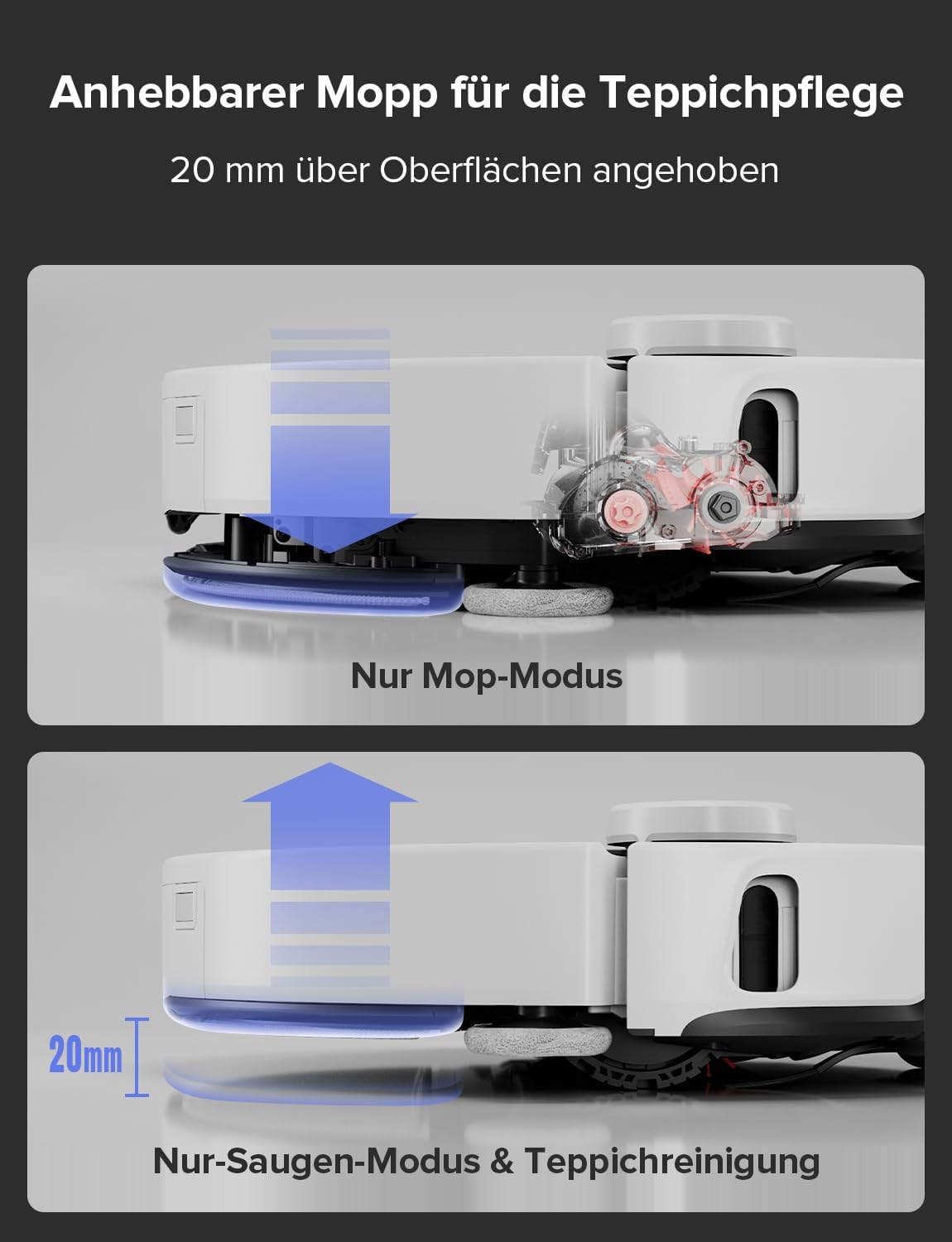 roborock S8 MaxV Ultra Saugroboter mit Wischfunktion&Hebarem Wischmopp, Umfangreiche Reinigung Durch die ausfahrbaren Seitenbürste, 10.000 Pa, 60 °C Heißwasser-Moppwäsche, Komplett-Station