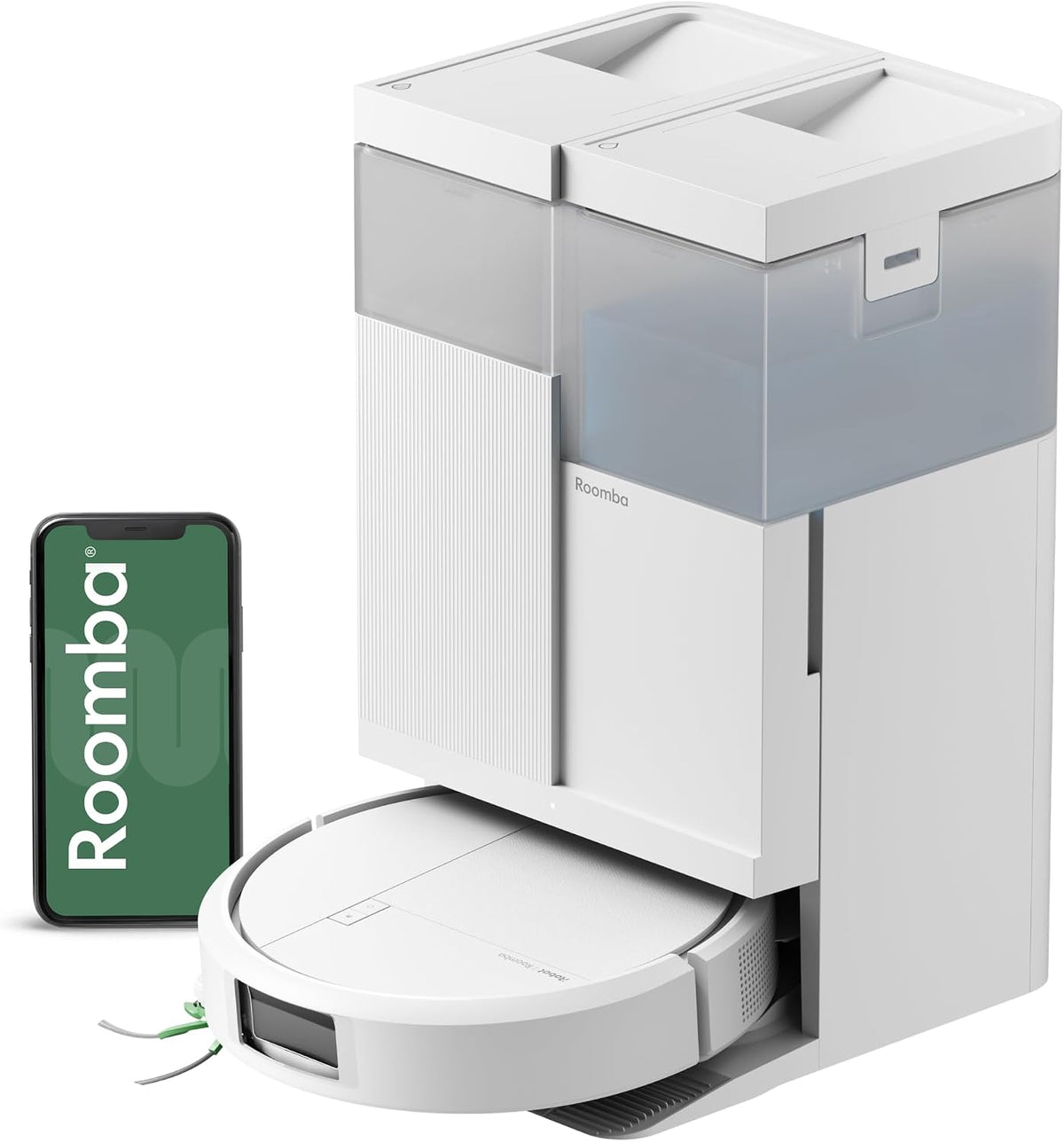 iRobot Roomba® Plus 515 Combo Roboter + AutoWash™ Station, 22Kpa, Multifunktions‑Station, Wäscht und trocknet die Wischpads bei heißer Temperatur, Clearview LiDAR, Entleert-Sich, Weiß