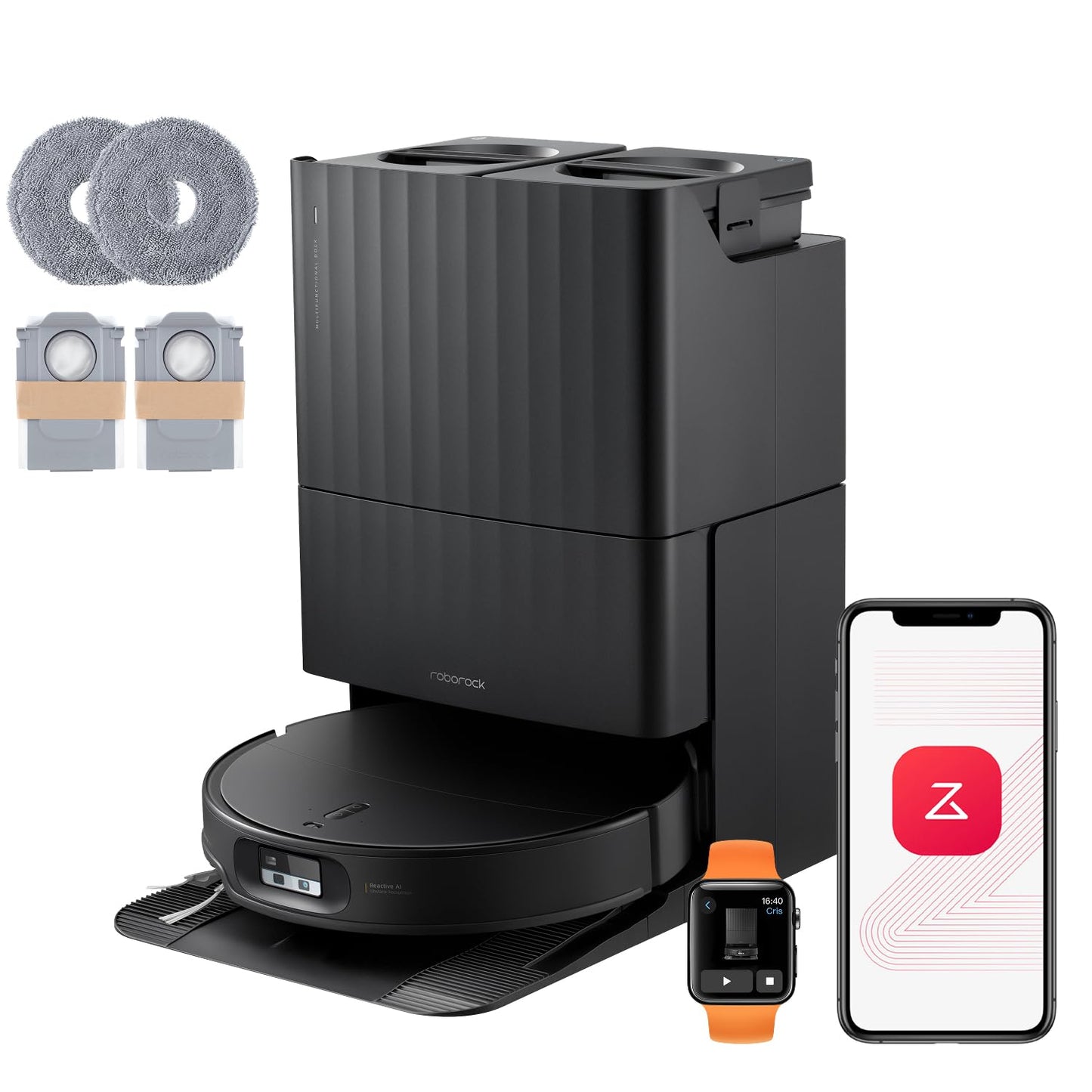 roborock Qrevo Edge S5A Saugroboter mit Wischfunktion,Dual Anti-Tangle-System,18.500Pa,FlexiArm Design Kantenreinigung, Hebarem Wischmopp,75℃ Heißwasser-Moppwäsche (Schwarz)