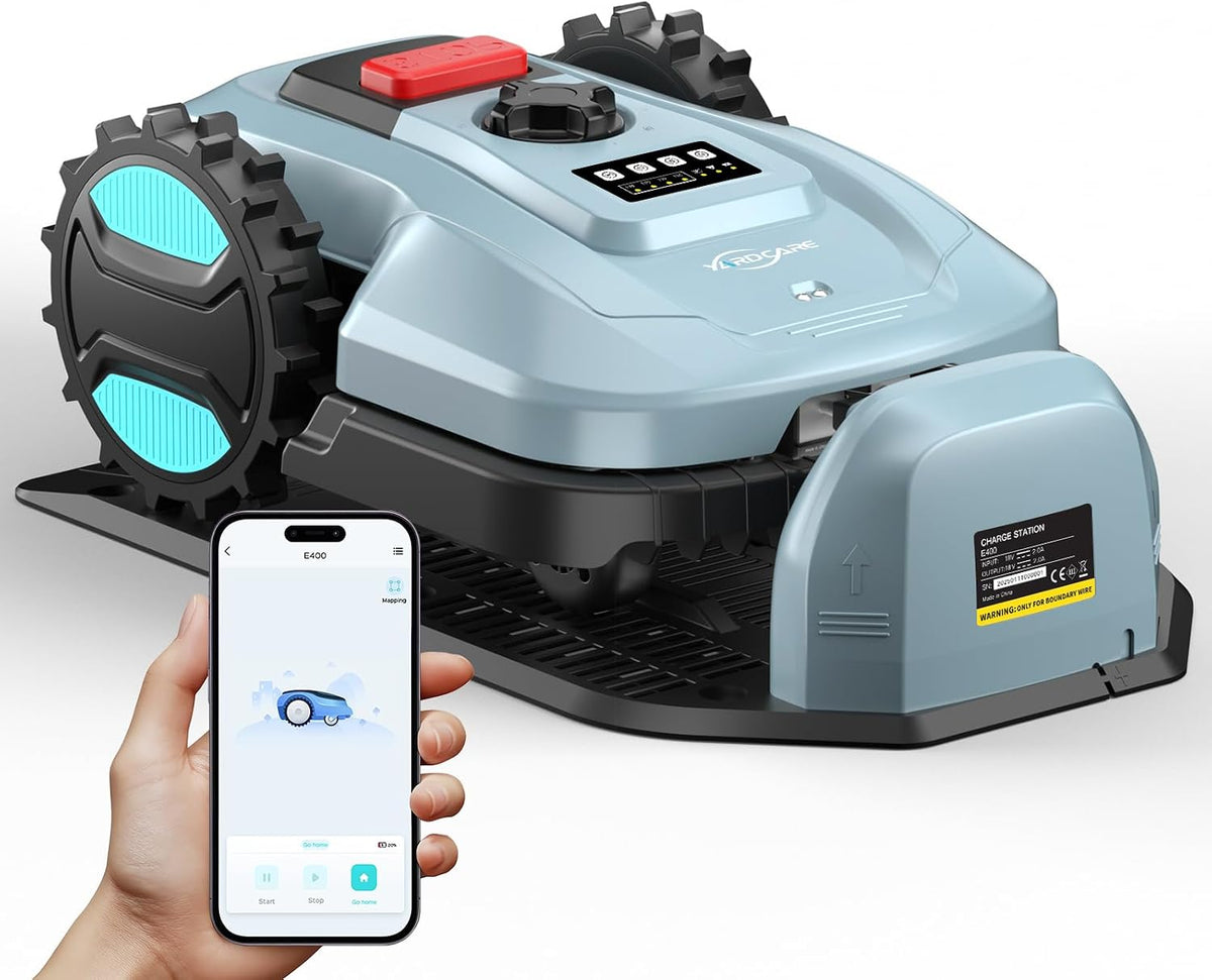 YARDCARE E400 Mähroboter mit App Steuerung,Max. bis zu 400m²,Automatisches Aufladen,Rasenmäher Roboter mit 20-60mm Schnitthöhe Rasenroboter,Weniger als 60 dB,RegenSensor