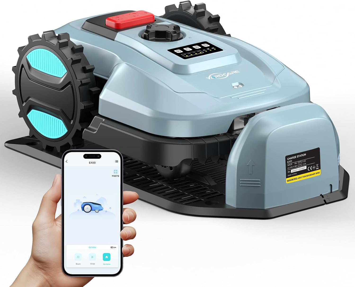 YARDCARE E400 Mähroboter mit App Steuerung,Max. bis zu 400m²,Automatisches Aufladen,Rasenmäher Roboter mit 20-60mm Schnitthöhe Rasenroboter,Weniger als 60 dB,RegenSensor