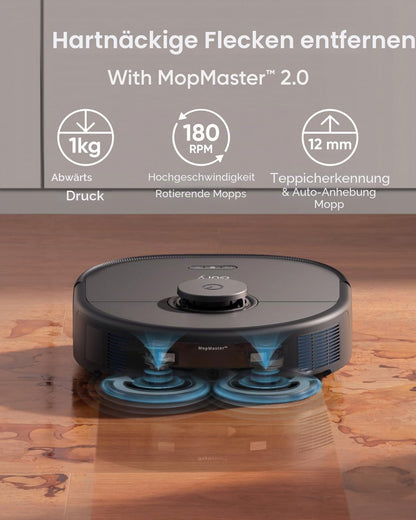 eufy X10 Pro Omni Staubsauger- und Wischroboter, 8000 Pa, Komplett-Basis mit Selbstentleerung, Selbstbefüllung und Selbstreinigung, intelligente Vermeidung mit KI, Teppicherkennung, Hub-Mopp