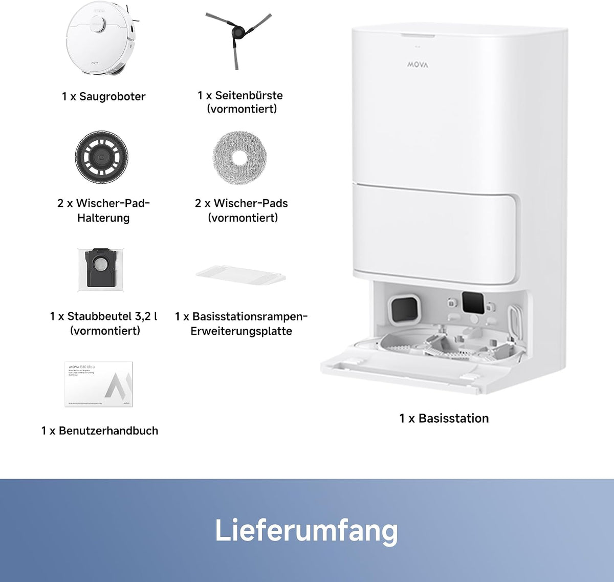 MOVA E40 Ultra Saugroboter, Selbstreinigende Station & Ausfahrbarer Mopp