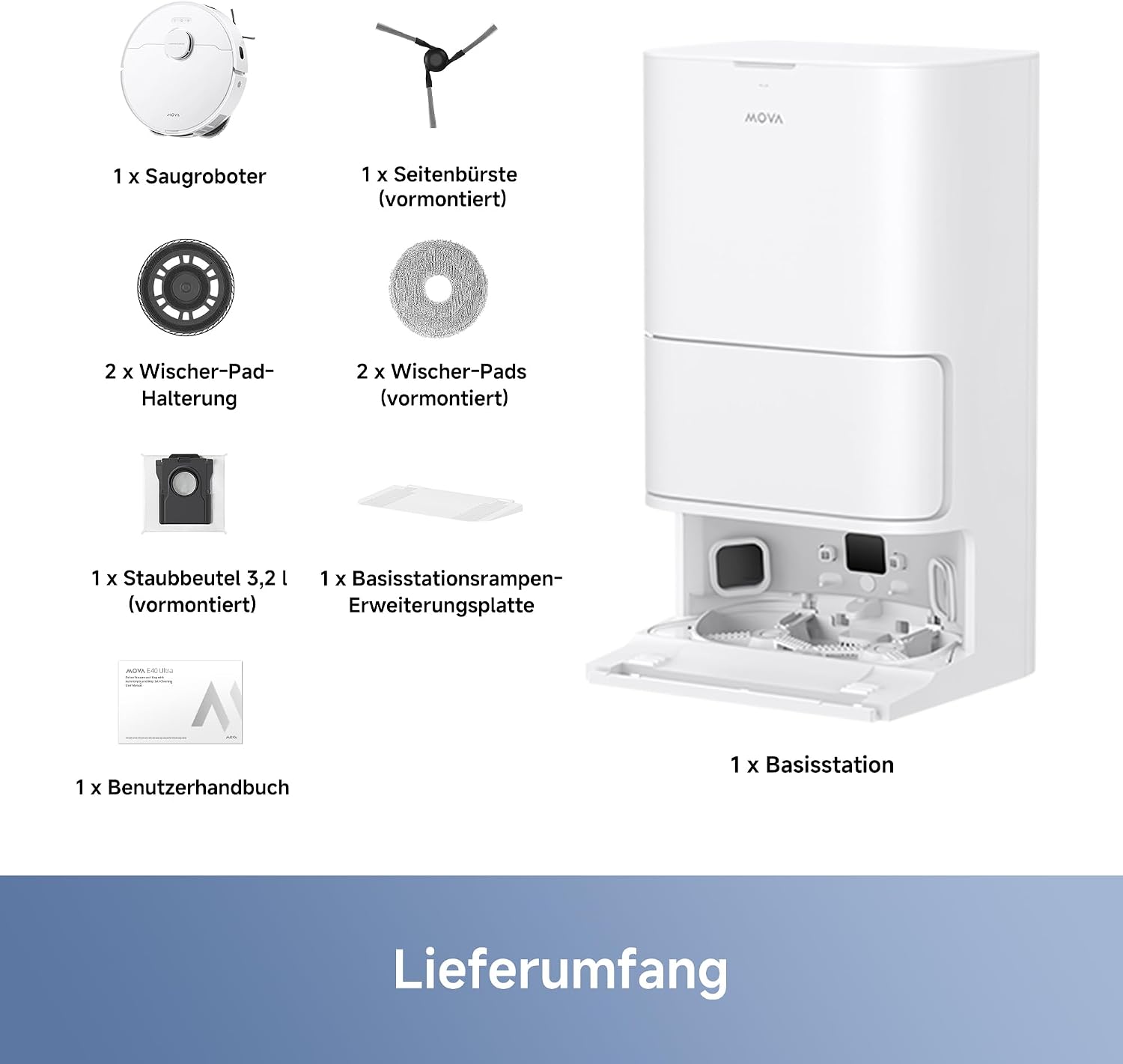 MOVA E40 Ultra Saugroboter, Selbstreinigende Station & Ausfahrbarer Mopp