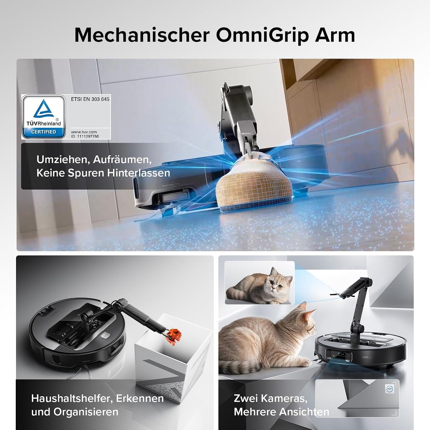 roborock Saros Z70 Saugroboter mit Wischfunktion, OmniGrip Arm, KI-gestützt