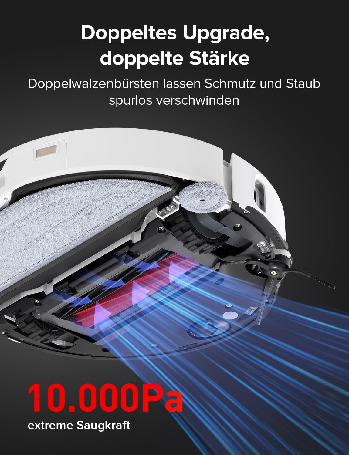 roborock S8 MaxV Ultra Saugroboter mit Wischfunktion&Hebarem Wischmopp, Umfangreiche Reinigung Durch die ausfahrbaren Seitenbürste, 10.000 Pa, 60 °C Heißwasser-Moppwäsche, Komplett-Station