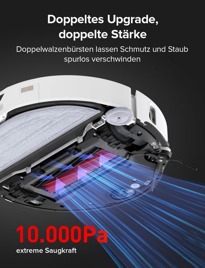 roborock S8 MaxV Ultra Saugroboter mit Wischfunktion&Hebarem Wischmopp, Umfangreiche Reinigung Durch die ausfahrbaren Seitenbürste, 10.000 Pa, 60 °C Heißwasser-Moppwäsche, Komplett-Station
