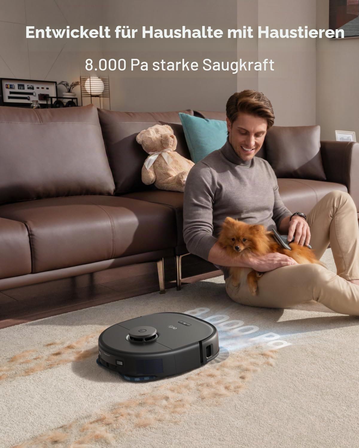 eufy X10 Pro Omni Staubsauger- und Wischroboter, 8000 Pa, Komplett-Basis mit Selbstentleerung, Selbstbefüllung und Selbstreinigung, intelligente Vermeidung mit KI, Teppicherkennung, Hub-Mopp