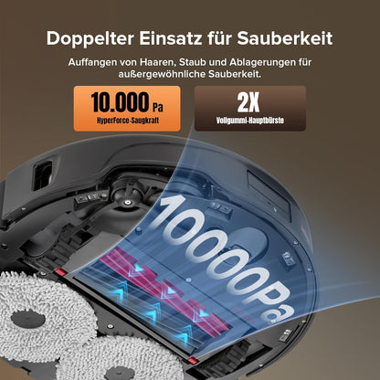 roborock Qrevo Master Saugroboter mit Wischfunktion&Hebarem Wischmopp, FlexiArm Design™, HyperForce® Saugkraft von 10.000 Pa, zusätzlich 2 Wischmops, Roboterstaubsauger-Set(Schwarz)