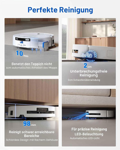 ECOVACS DEEBOT T80 Omni Saugroboter mit Wischfunktion, 18.000 Pa, OZMO Roller Wischwalze mit kontinuierlicher Frischwasser-Selbstreinigung, ZeroTangle 3.0, Moppwäsche mit 40-75℃ heißem Wasser, Weiß