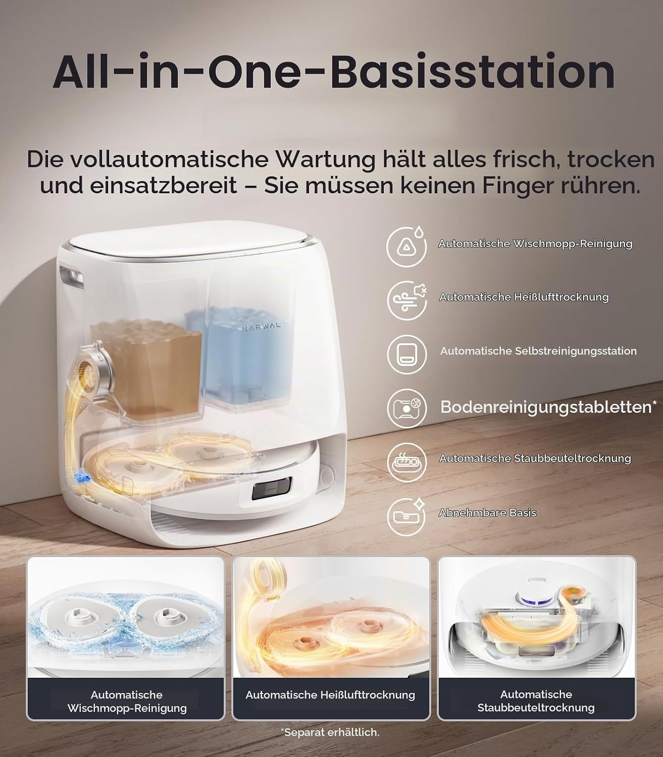 NARWAL Freo X10 Pro Saugroboter und Wischmopp Combo, 11000Pa, Elfenbeinweiß