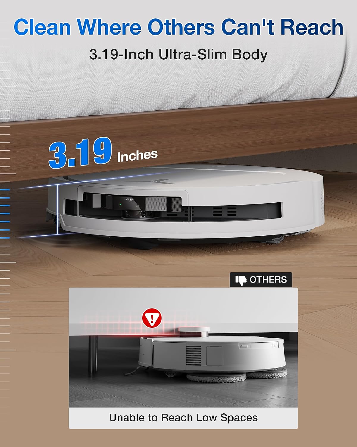 ECOVACS DEEBOT T50 PRO Omni Saugroboter und Wischmopp, 8,1 cm ultradünn, 15.000 Pa Saugkraft, ZeroTangle 2.0, TruEdge Kantenreinigung, AIVI 3D Hindernisvermeidung, Auto Mop Waschen & Trocknen