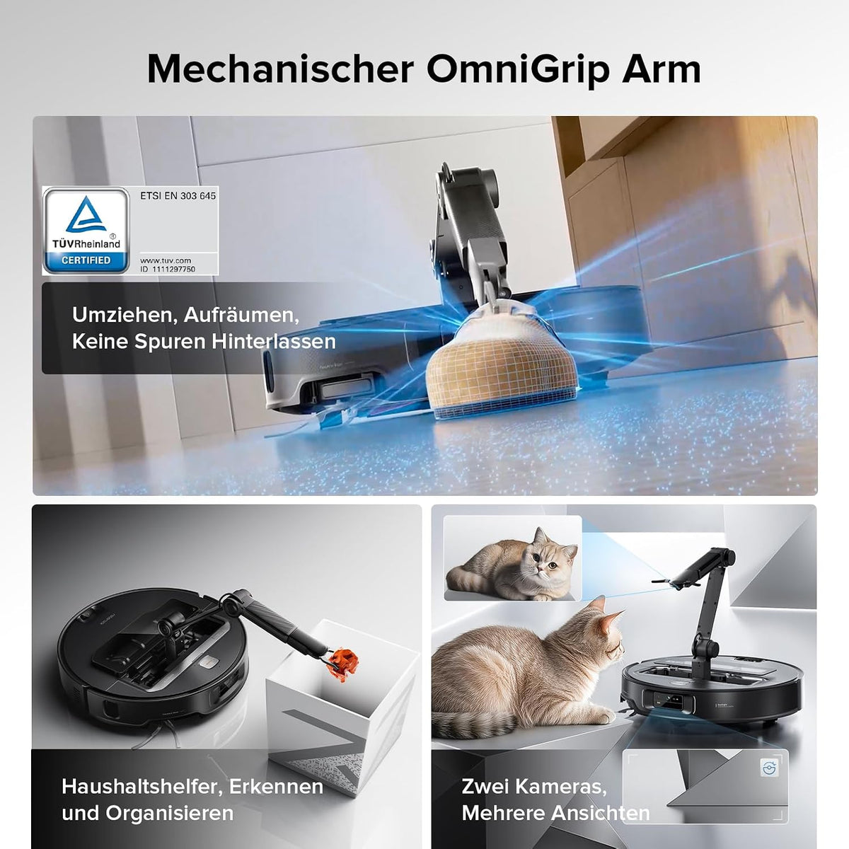 roborock Saros Z70 Saugroboter mit Wischfunktion, OmniGrip Arm, KI-gestützt