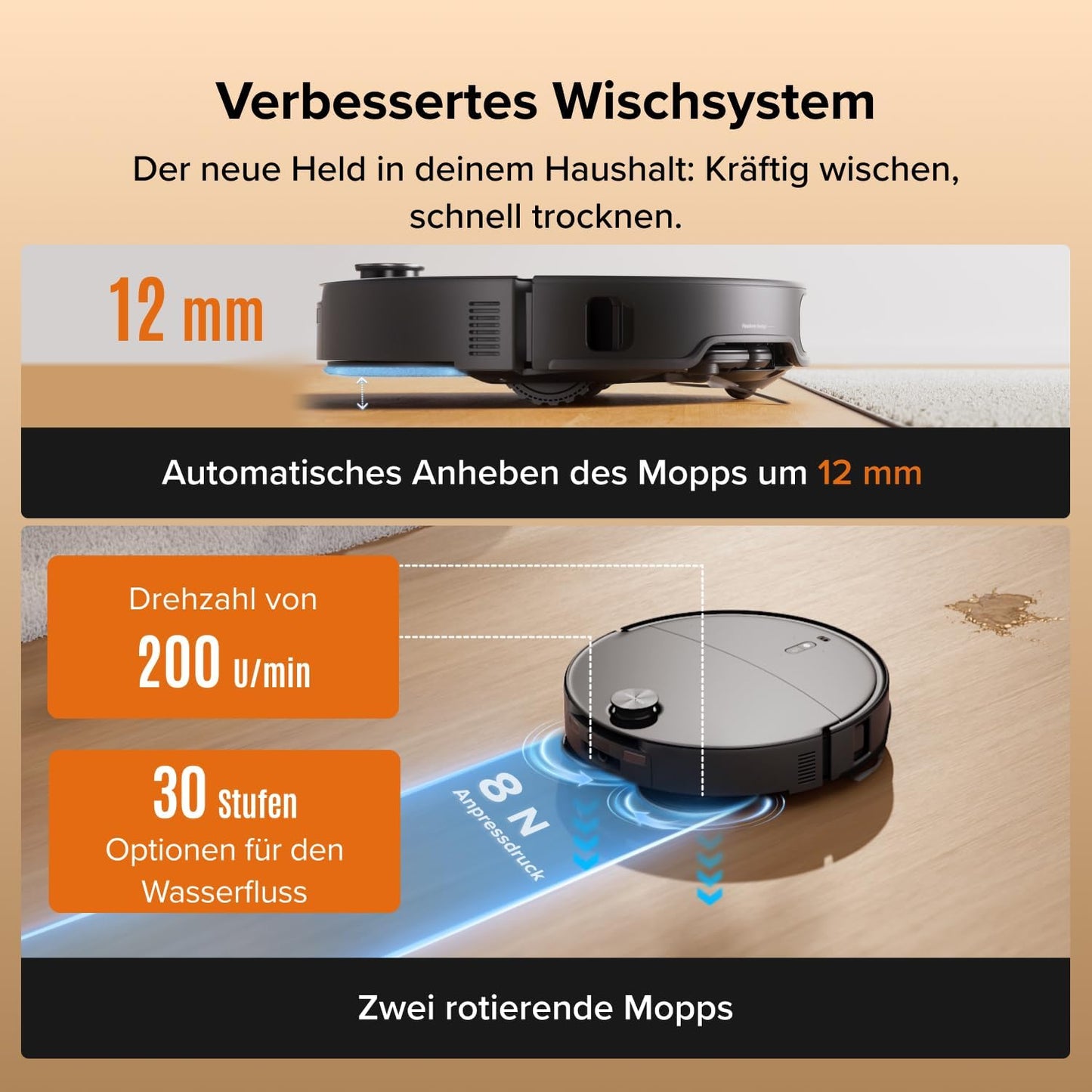 roborock Qrevo Edge 2 Set Saugroboter mit Wischfunktion&Hebarem Wischmopp