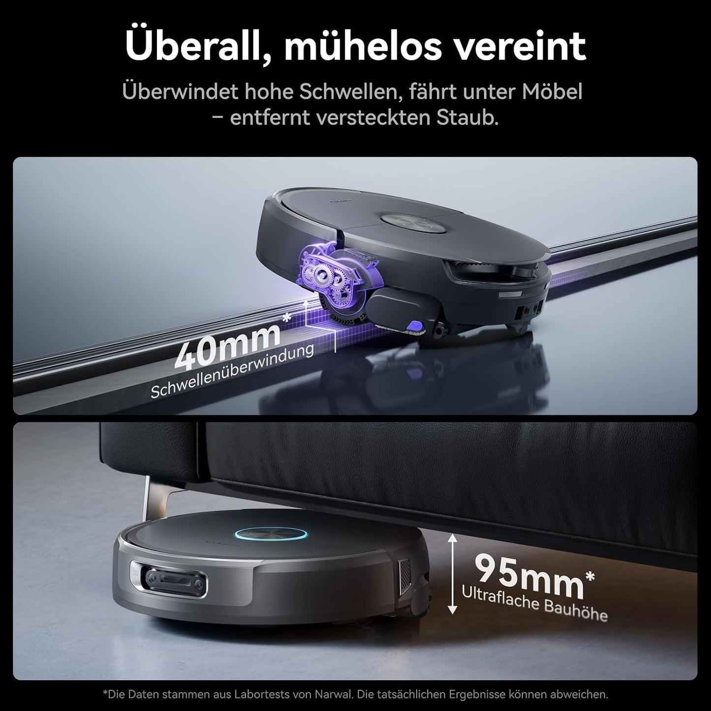 NARWAL Flow 2 Saugroboter mit Kompaktstation, Saug- und Wischroboter, FlowWash-Wischsystem mit 60 °C Heißwasser, 31.000 Pa Saugkraft, CarpetFocus™-Technologie, 100 °C Moppwäsche