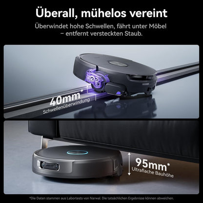NARWAL Flow 2 Saugroboter mit Kompaktstation, Saug- und Wischroboter, FlowWash-Wischsystem mit 60 °C Heißwasser, 31.000 Pa Saugkraft, CarpetFocus™-Technologie, 100 °C Moppwäsche