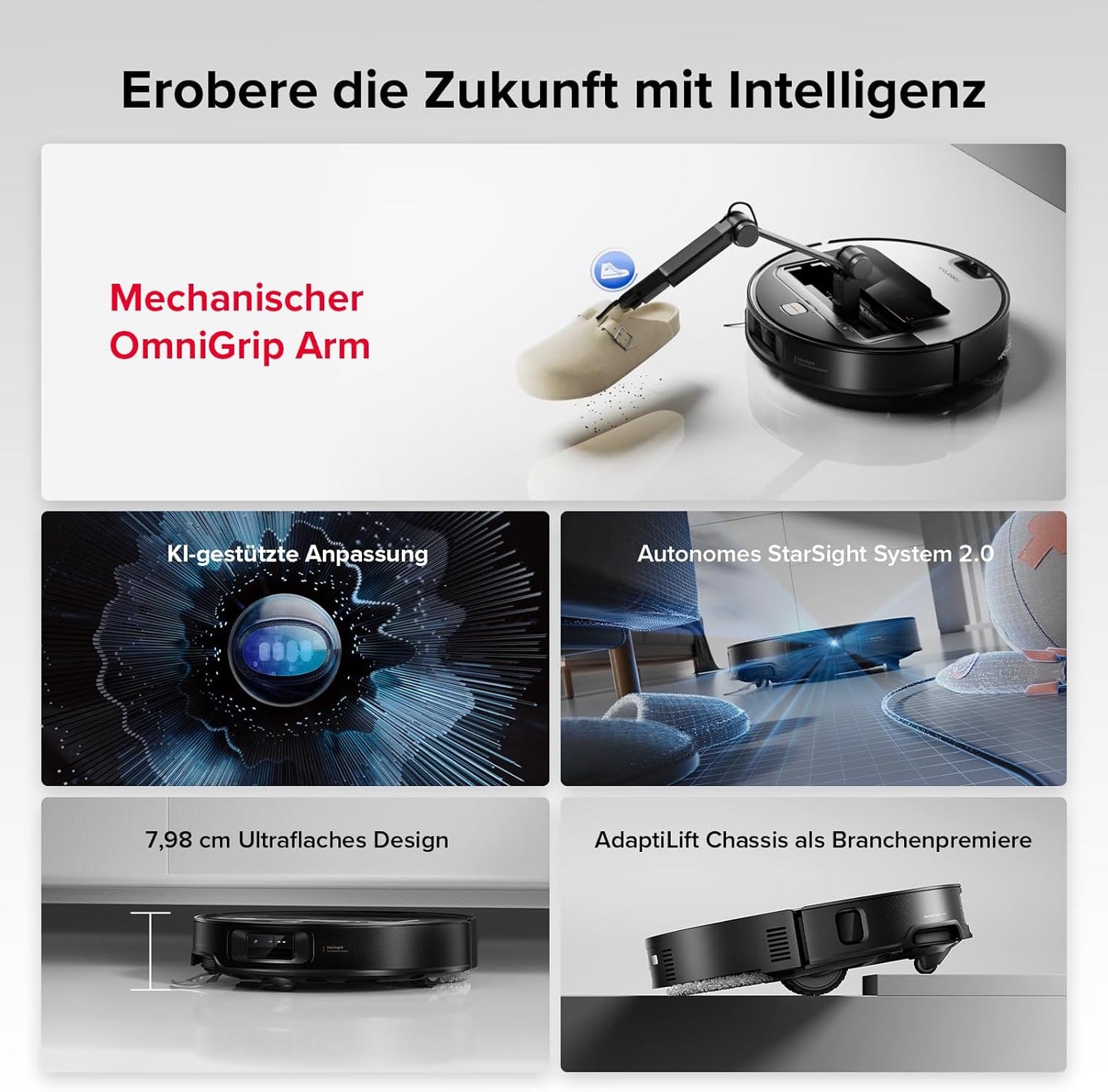 roborock Saros Z70 Saugroboter mit Wischfunktion, OmniGrip Arm, KI-gestützt
