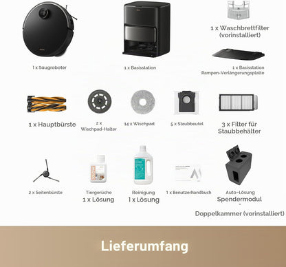 Mova V50 Ultra Complete Saugroboter und Wischmopp Selbstreinigend, 24.000Pa Saugkraft, Hebbare Navigation mit Hindernisüberwindung und Warmwasserwischen mit DuoSolution System Entwickelt für Haustiere