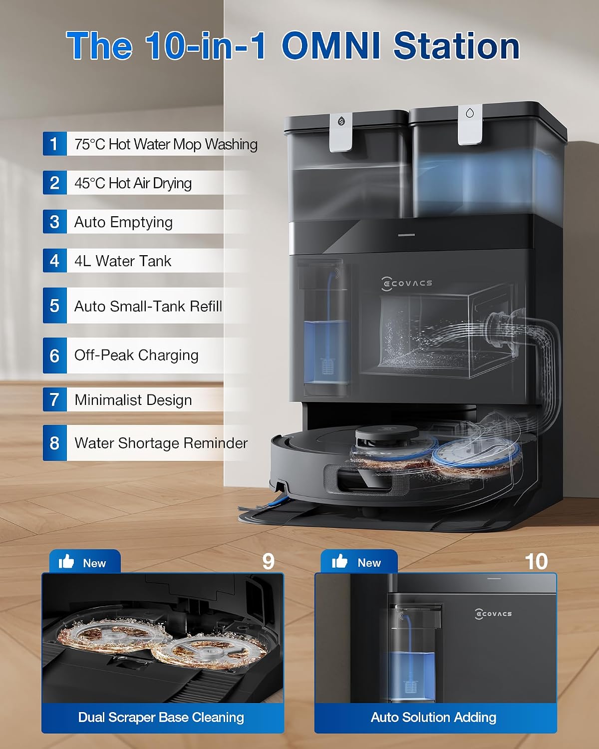 ECOVACS DEEBOT T30C Saugroboter und Mop, 20.000Pa Saugkraft, TruEdge Adaptives Kantenwischen, ZeroTangle 2.0-Technologie, Heißwasserwaschen, Selbstentleerend, Auto-Lift-Wischen, Hindernisvermeidung
