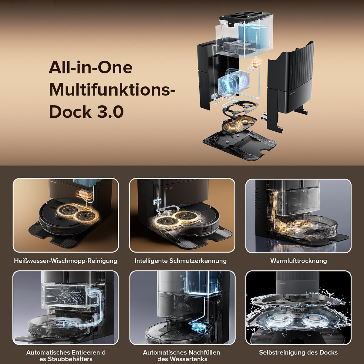 roborock Qrevo Master Saugroboter mit Wischfunktion&Hebarem Wischmopp, FlexiArm Design™, HyperForce® Saugkraft von 10.000 Pa, zusätzlich 2 Wischmops, Roboterstaubsauger-Set(Schwarz)