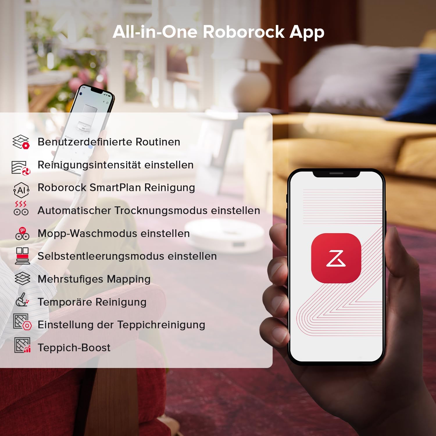 roborock Qrevo S5V Saugroboter mit Wischfunktion&Hebarem Wischmopp