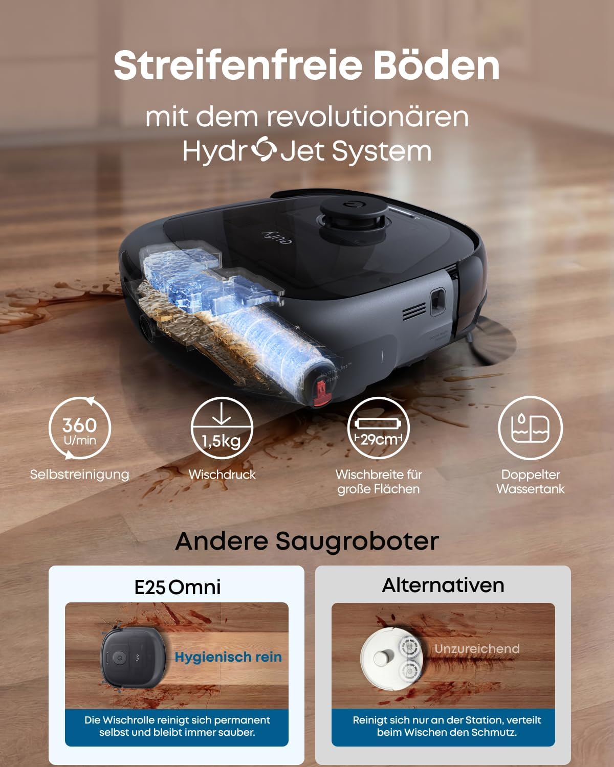 eufy Saug- und Wischroboter HydroJet E25, Komplett