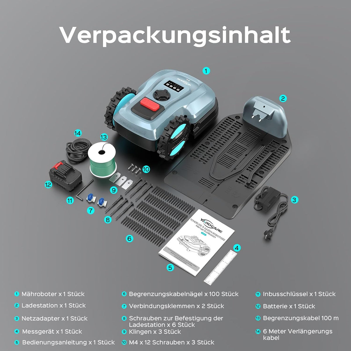 YARDCARE E400 Mähroboter mit 18cm Schnittbreite,App Steuerung,Max. bis zu 400m²,Regensensor,20-60mm Schnitthöhe,Rasenmäher Roboter mit IPX5 System,Weniger als 60 dB