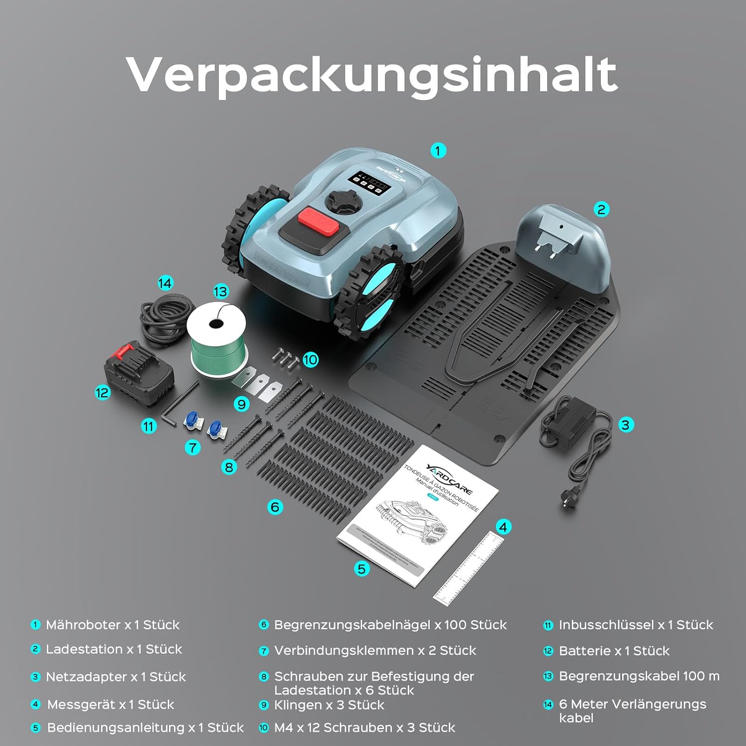 YARDCARE E400 Mähroboter mit 18cm Schnittbreite,App Steuerung,Max. bis zu 400m²,Regensensor,20-60mm Schnitthöhe,Rasenmäher Roboter mit IPX5 System,Weniger als 60 dB