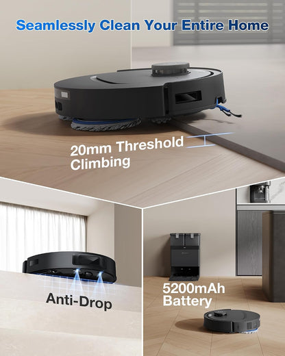 ECOVACS DEEBOT T30C Saugroboter und Mop, 20.000Pa Saugkraft, TruEdge Adaptives Kantenwischen, ZeroTangle 2.0-Technologie, Heißwasserwaschen, Selbstentleerend, Auto-Lift-Wischen, Hindernisvermeidung