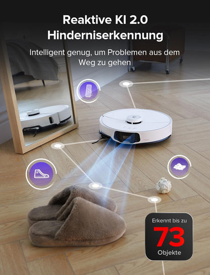 roborock S8 MaxV Ultra Saugroboter mit Wischfunktion&Hebarem Wischmopp, Umfangreiche Reinigung Durch die ausfahrbaren Seitenbürste, 10.000 Pa, 60 °C Heißwasser-Moppwäsche, Komplett-Station