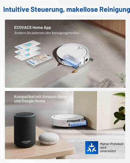 ECOVACS DEEBOT T80 Omni Saugroboter mit Wischfunktion, 18.000 Pa, OZMO Roller Wischwalze mit kontinuierlicher Frischwasser-Selbstreinigung, ZeroTangle 3.0, Moppwäsche mit 40-75℃ heißem Wasser, Weiß