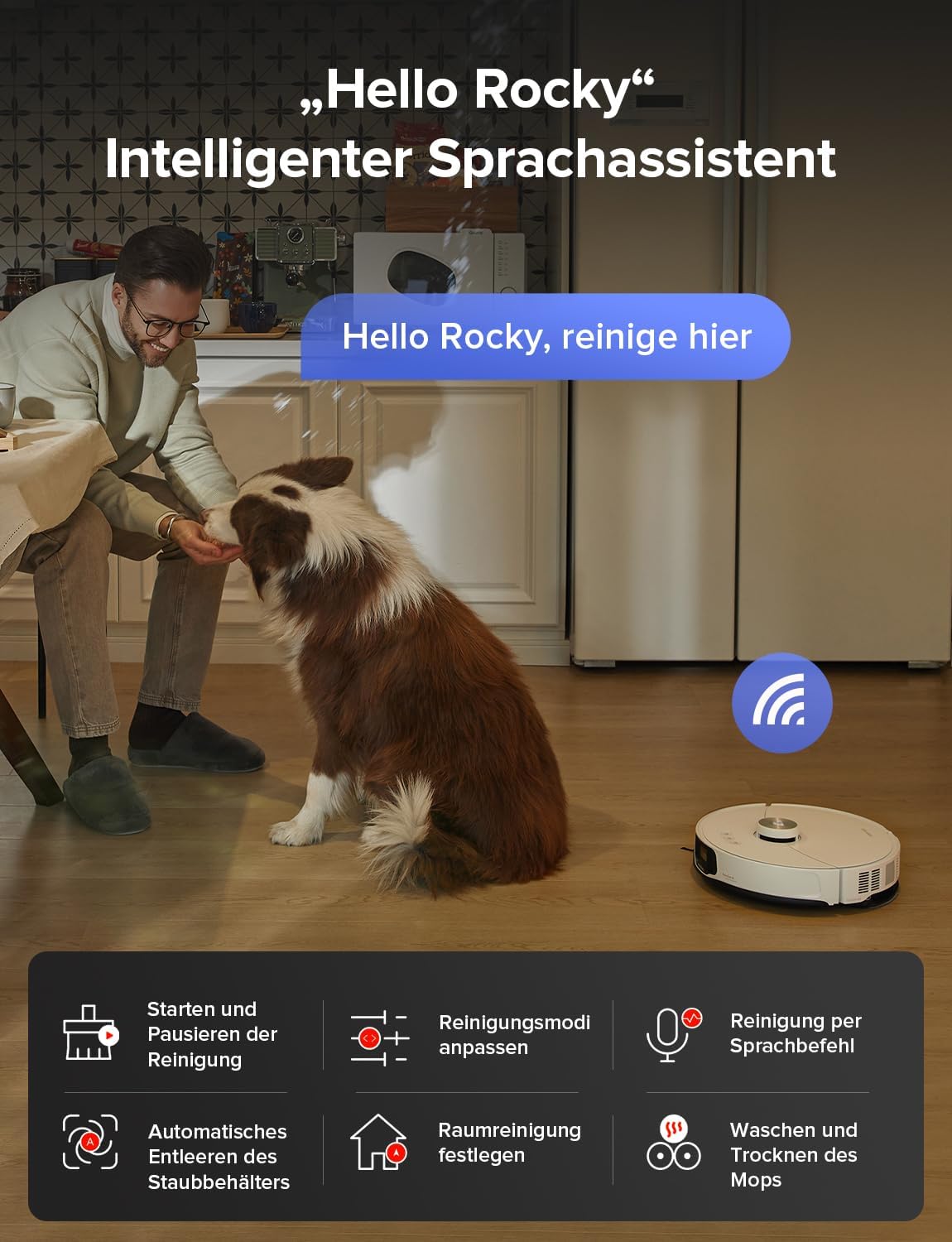 roborock S8 MaxV Ultra Saugroboter mit Wischfunktion&Hebarem Wischmopp, Umfangreiche Reinigung Durch die ausfahrbaren Seitenbürste, 10.000 Pa, 60 °C Heißwasser-Moppwäsche, Komplett-Station