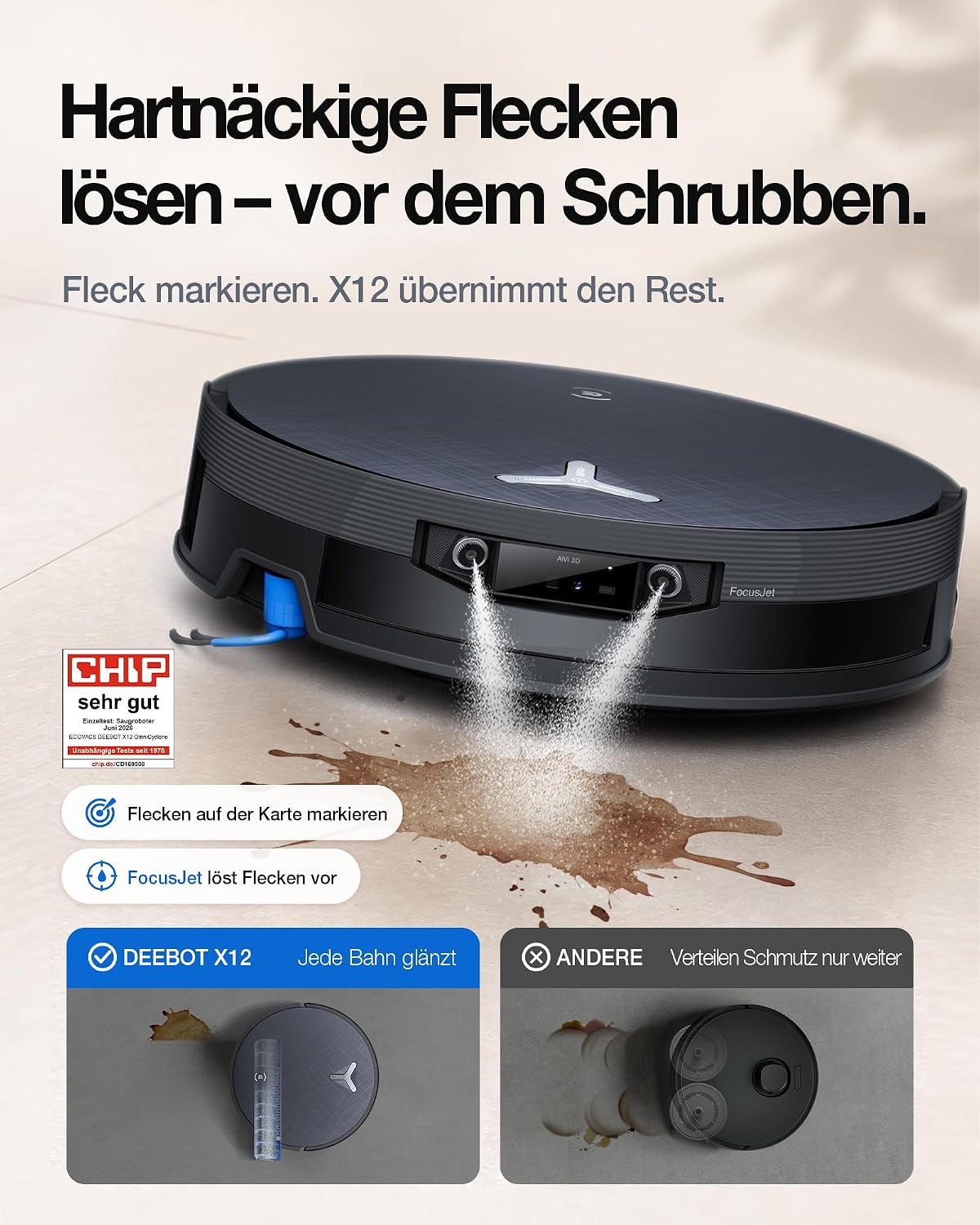 ECOVACS X12 OMNICYCLONE Saugroboter mit Wischfunktion, 22.000 Pa Saugkraft