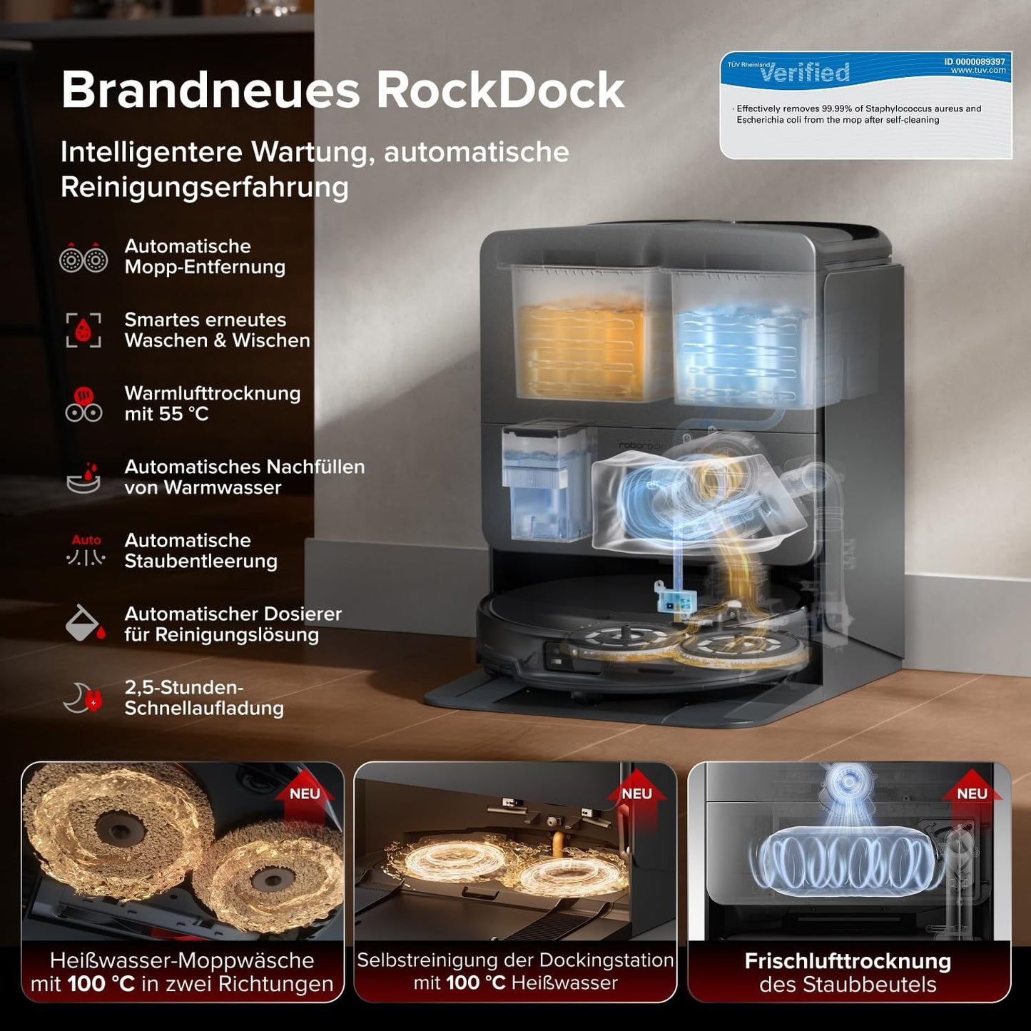 roborock Saros 20 Set Saugroboter mit Wischfunktion&angebbarem Wischmopp