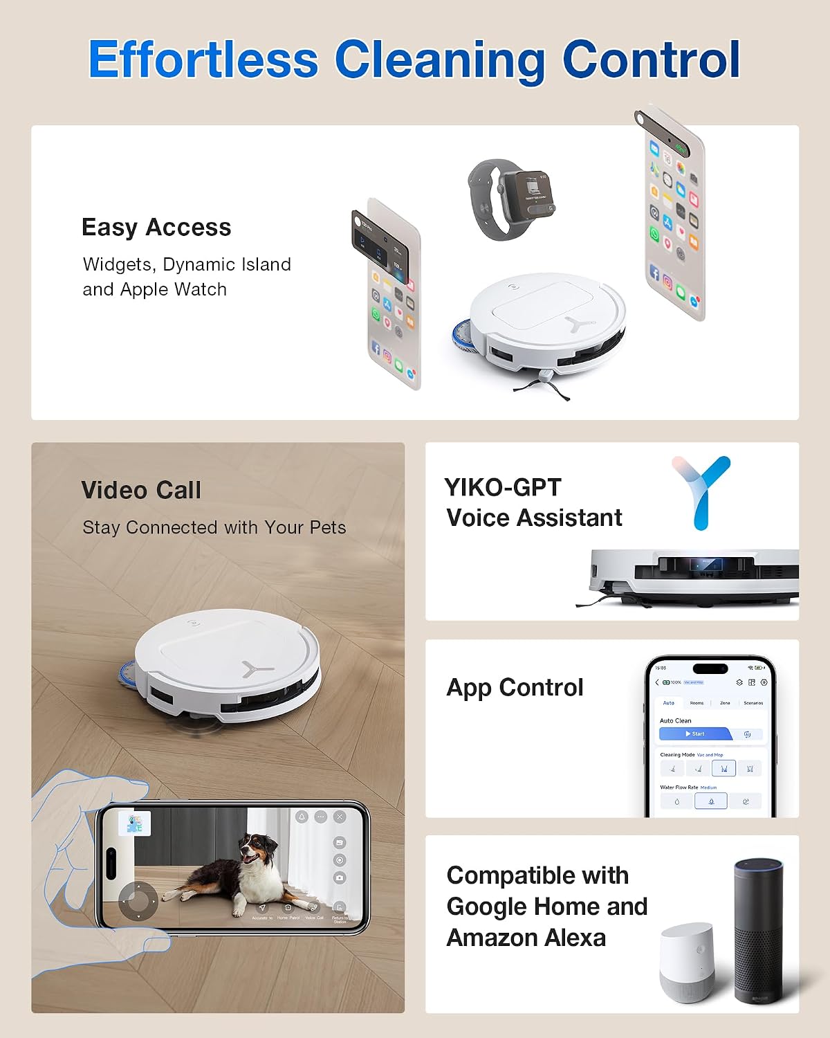 ECOVACS DEEBOT T50 PRO Omni Saugroboter und Wischmopp, 8,1 cm ultradünn, 15.000 Pa Saugkraft, ZeroTangle 2.0, TruEdge Kantenreinigung, AIVI 3D Hindernisvermeidung, Auto Mop Waschen & Trocknen