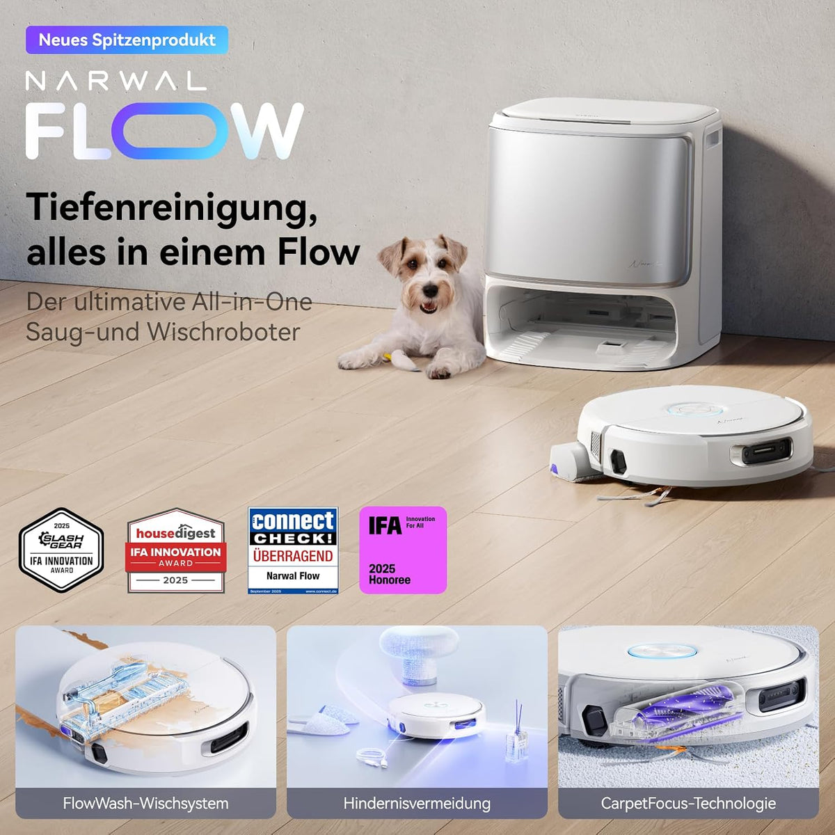 NARWAL Flow Roboterstaubsauger,Selbstreinigender Flow Wash Track-Wischmopp