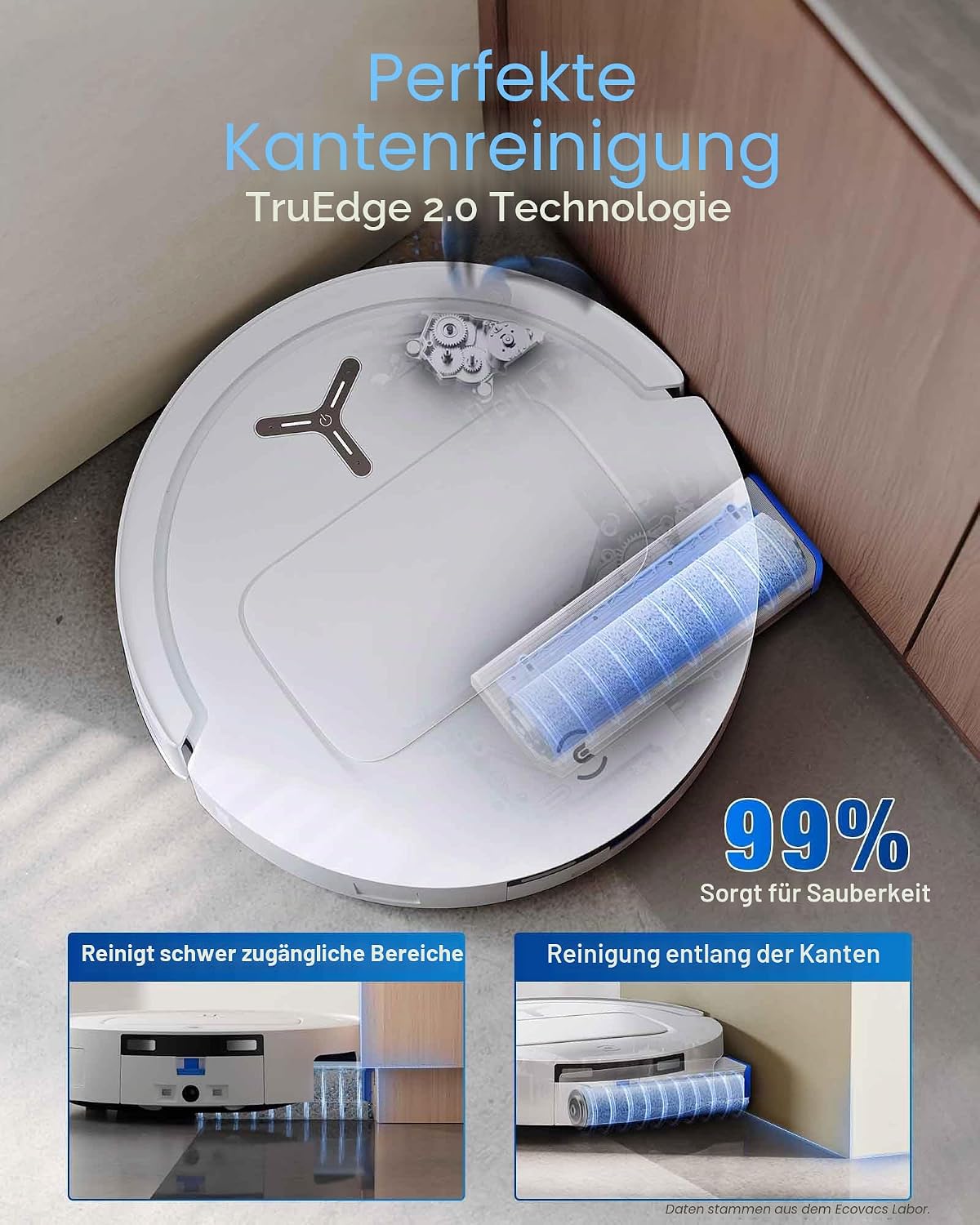 ECOVACS DEEBOT T80 Omni Saugroboter mit Wischfunktion, 18.000 Pa, OZMO Roller Wischwalze mit kontinuierlicher Frischwasser-Selbstreinigung, ZeroTangle 3.0, Moppwäsche mit 40-75℃ heißem Wasser, Weiß