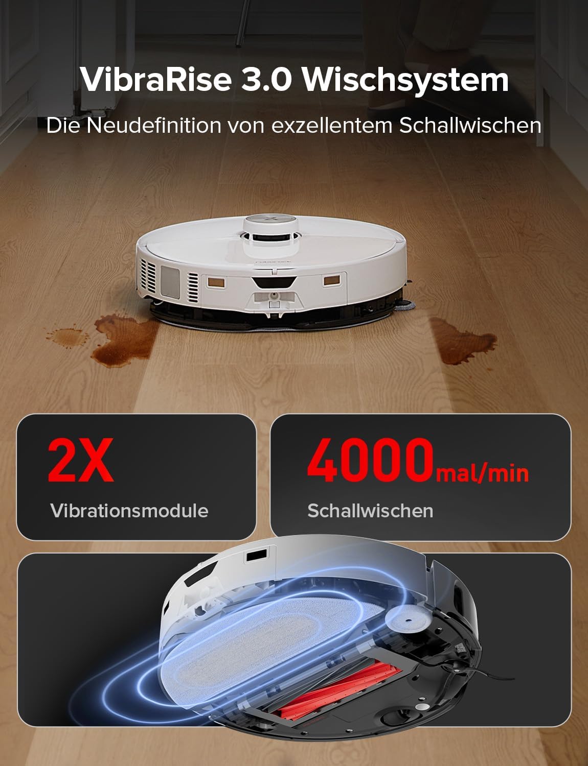 roborock S8 MaxV Ultra Saugroboter mit Wischfunktion&Hebarem Wischmopp, Umfangreiche Reinigung Durch die ausfahrbaren Seitenbürste, 10.000 Pa, 60 °C Heißwasser-Moppwäsche, Komplett-Station