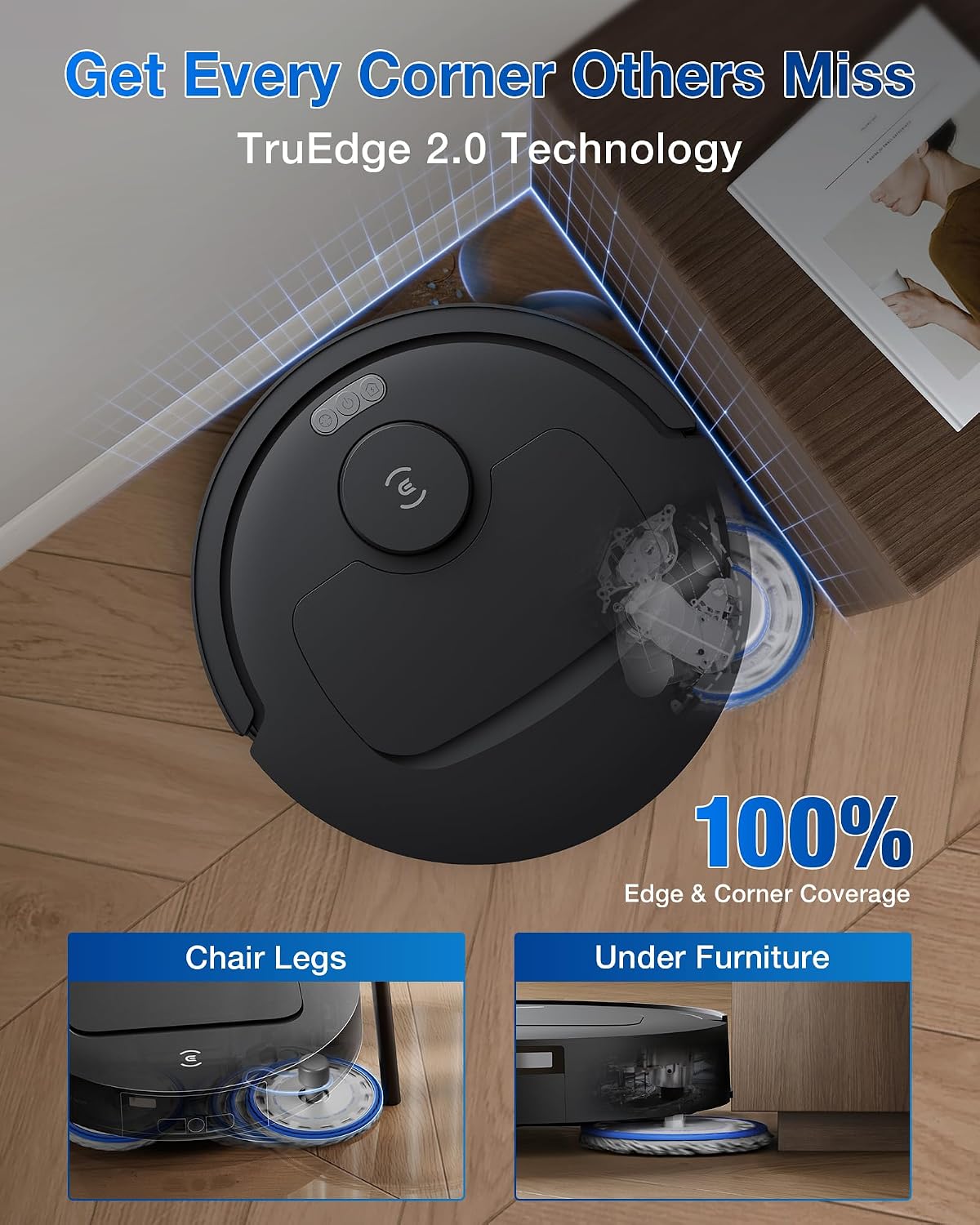ECOVACS DEEBOT T30C Saugroboter und Mop, 20.000Pa Saugkraft, TruEdge Adaptives Kantenwischen, ZeroTangle 2.0-Technologie, Heißwasserwaschen, Selbstentleerend, Auto-Lift-Wischen, Hindernisvermeidung