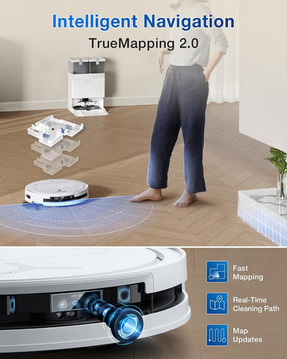ECOVACS DEEBOT T50 PRO Omni Saugroboter und Wischmopp, 8,1 cm ultradünn, 15.000 Pa Saugkraft, ZeroTangle 2.0, TruEdge Kantenreinigung, AIVI 3D Hindernisvermeidung, Auto Mop Waschen & Trocknen