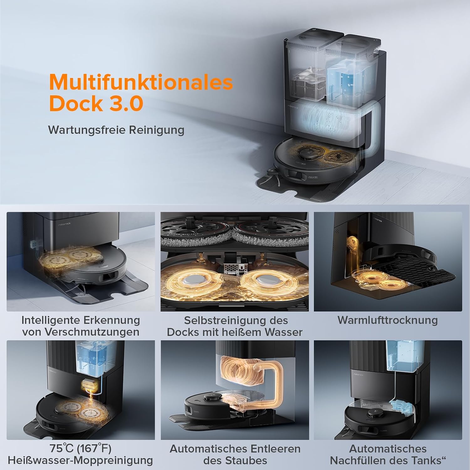 roborock Qrevo Edge S5A Saugroboter mit Wischfunktion,Dual Anti-Tangle-System,18.500Pa,FlexiArm Design Kantenreinigung, Hebarem Wischmopp,75℃ Heißwasser-Moppwäsche (Schwarz)