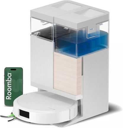 iRobot Roomba® Plus 575 Combo Roboter + AutoWash™ Station, 25Kpa, Multifunktions‑Station,Wäscht und trocknet die Wischpads bei heißer Temperatur, Clearview LiDAR+Kamera, Entleert-Sich, Schwarz