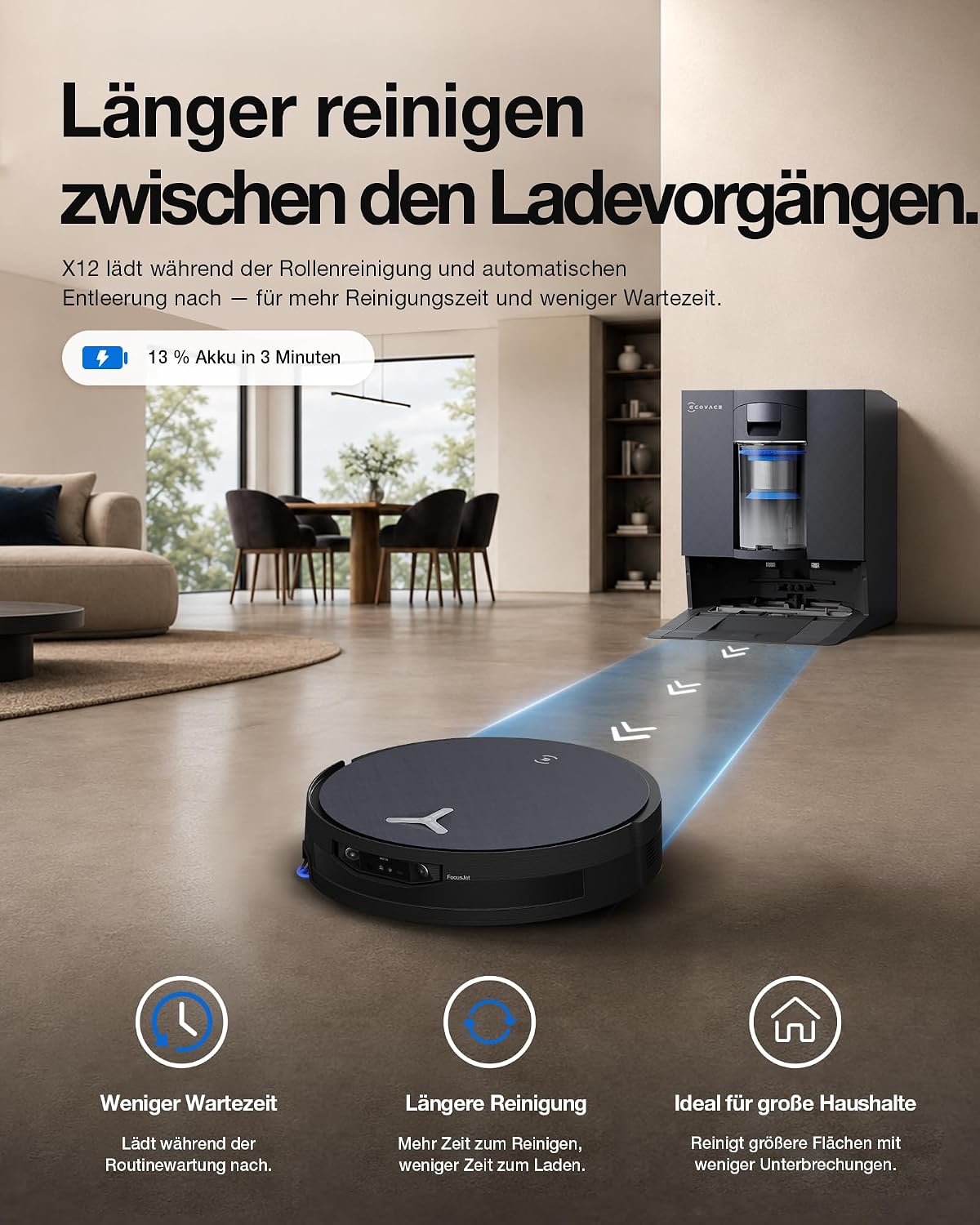 ECOVACS X12 OMNICYCLONE Saugroboter mit Wischfunktion, 22.000 Pa Saugkraft