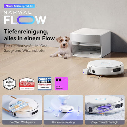 NARWAL Flow Saugroboter mit kompakter 28-cm-Basisstation und Track-Mopp